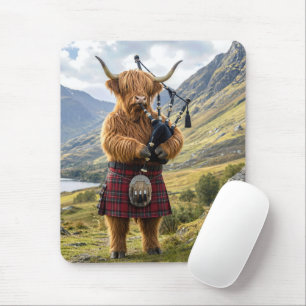 Scottish Highland Cow Playing the Bagpipes Mouse Mat