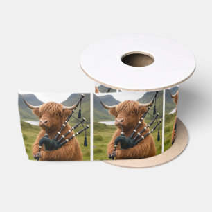 Scottish Highland Cow Playing the Bagpipes Satin Ribbon
