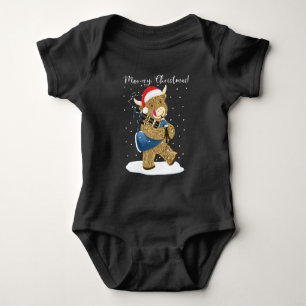 Scottish Highland Cow Plays Christmas Bagpipes Baby Bodysuit
