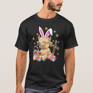 Scottish Highland Cow Print Easter Eggs Leopard Cr T-Shirt