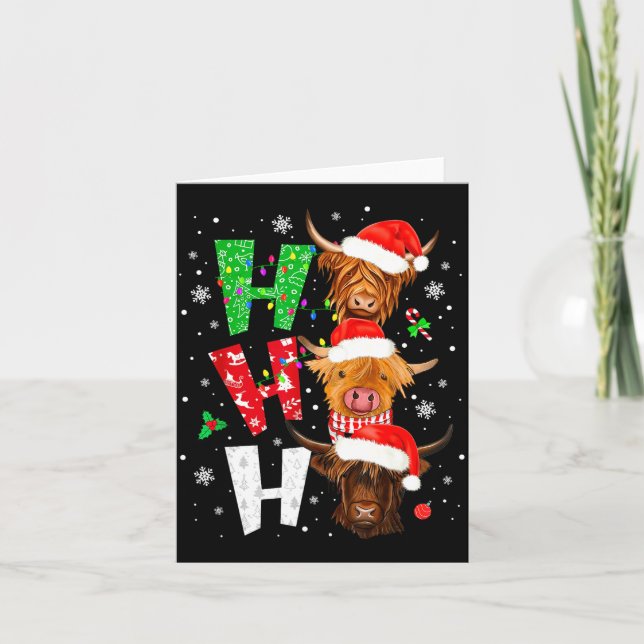 Scottish Highland Cow Print Ho Ho Ho Christmas Paj Card (Front)
