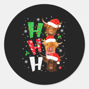 Scottish Highland Cow Print Ho Ho Ho Christmas Paj Classic Round Sticker