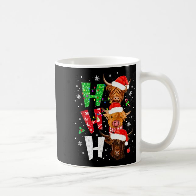 Scottish Highland Cow Print Ho Ho Ho Christmas Paj Coffee Mug (Right)