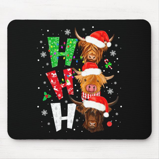 Scottish Highland Cow Print Ho Ho Ho Christmas Paj Mouse Mat (Front)