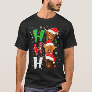 Scottish Highland Cow Print Ho Ho Ho Christmas Paj T-Shirt