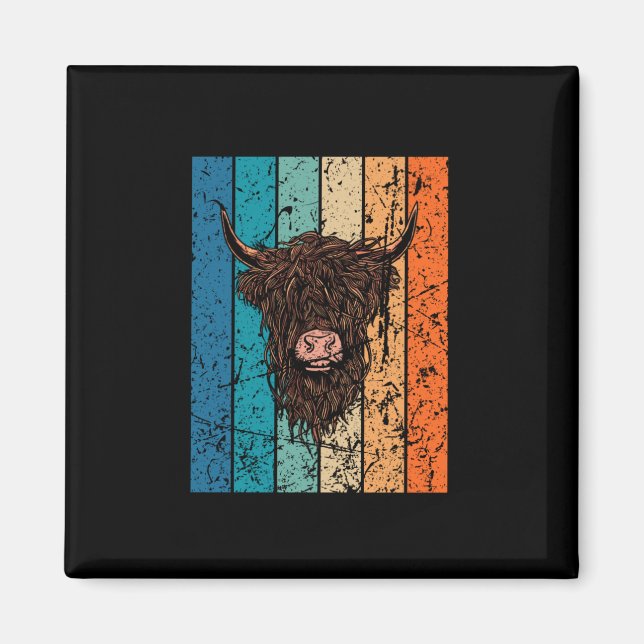 Scottish Highland Cow Retro Magnet (Front)