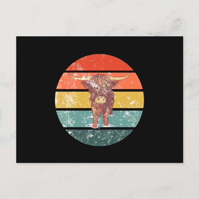 Scottish Highland Cow Retro Postcard (Front)