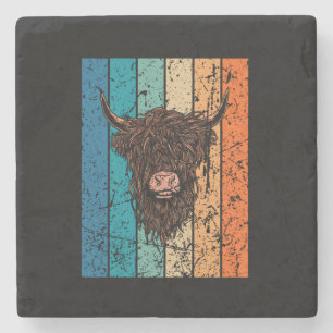 Scottish Highland Cow Retro Stone Coaster