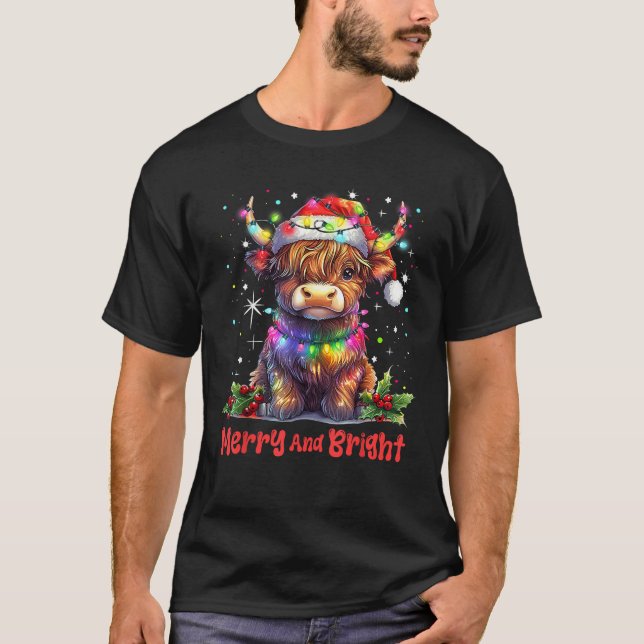 Scottish Highland Cow Santa Christmas Xmas Merry A T-Shirt (Front)