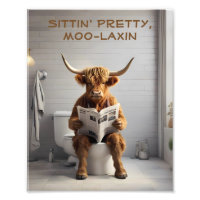Scottish Highland Cow Sitting on the Toilet Funny 