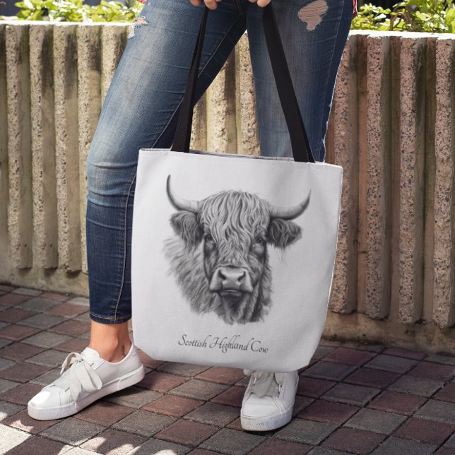 Scottish Highland Cow Sketch customisable Tote Bag (Creator Uploaded)