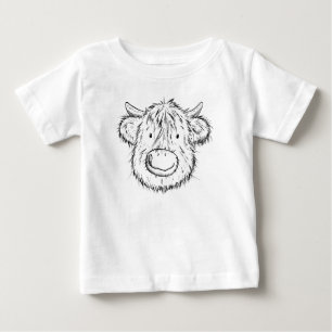 Scottish Highland Cow Sketch Portrait Baby T-Shirt