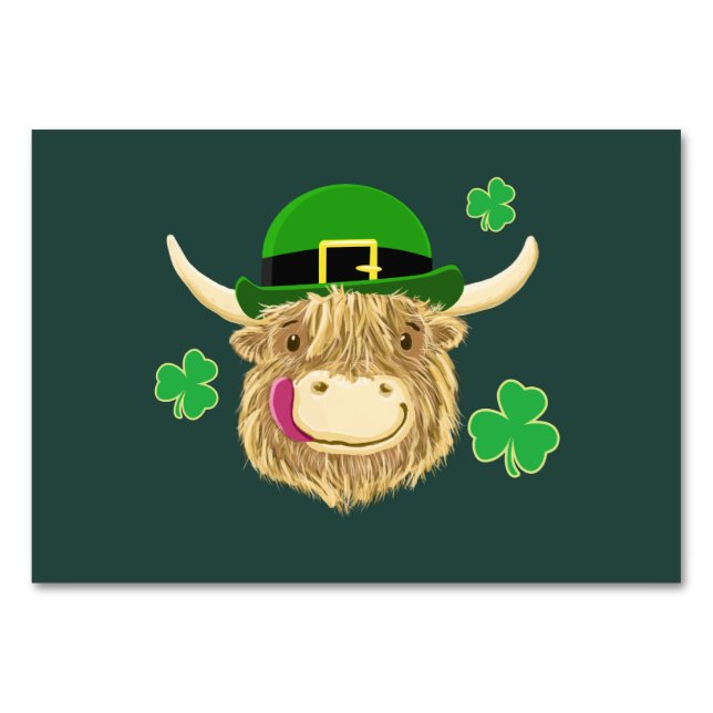 Scottish Highland Cow St Patrick's Day Hat Table Number (Front)