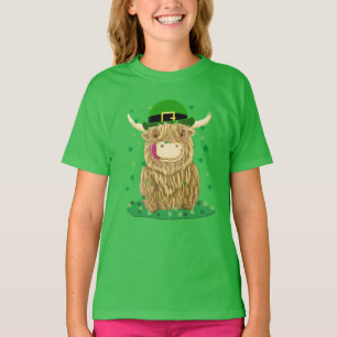 Scottish Highland Cow St Patrick's Day Shamrocks T-Shirt