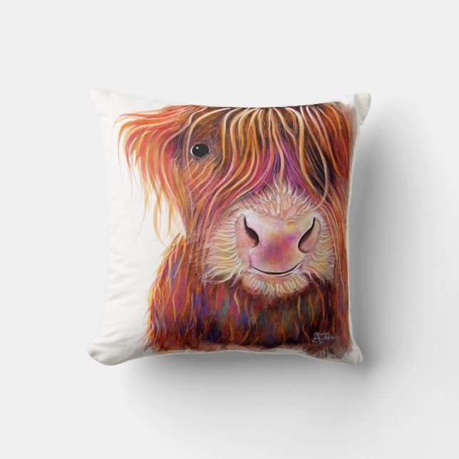 SCoTTiSH HigHLaND CoW ' THe KiD 2 ' by SHiRLeY Mac Cushion (Front)