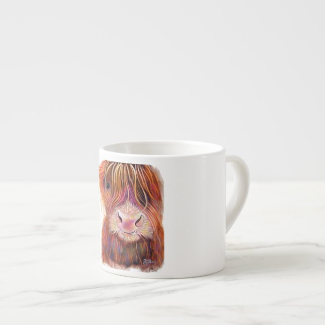 SCoTTiSH HigHLaND CoW ' THe KiD 2 ' by SHiRLeY Mac Espresso Cup (Front Right)
