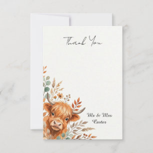 Scottish Highland Cow Wedding Thank You Card