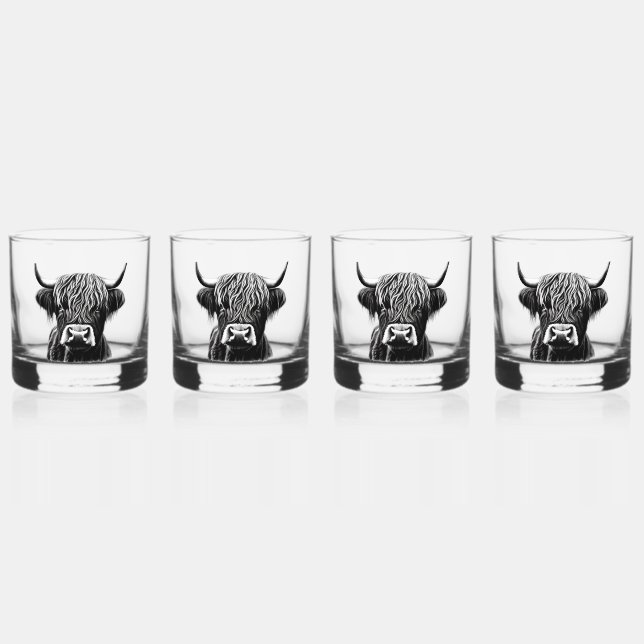 Scottish Highland Cow Whiskey Glasses (Front)