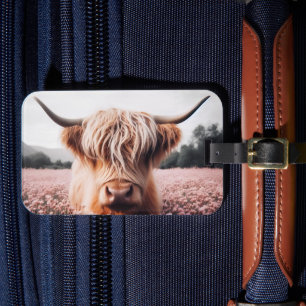 Scottish Highland Cow Wildflower Field Luggage Tag