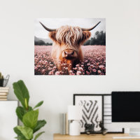 Scottish Highland Cow Wildflower Field