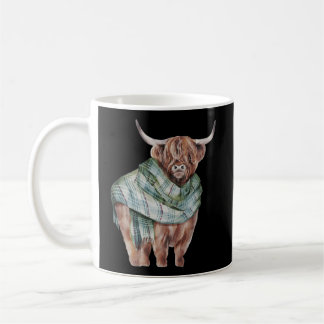 Scottish Highland Cow With Green Plaid Scarf Heife Coffee Mug