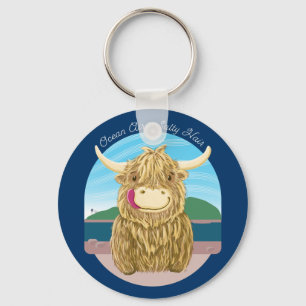 Scottish Highland Cow With Ocean Salty Hair Key Ring