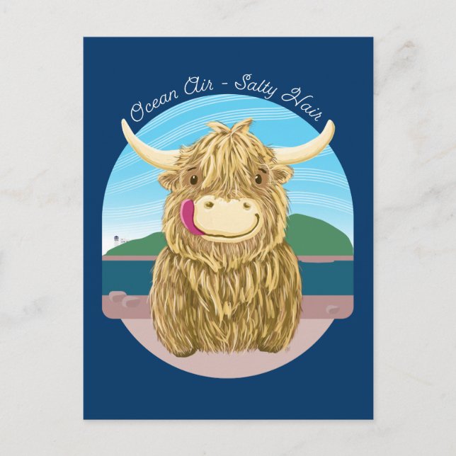 Scottish Highland Cow With Ocean Salty Hair Postcard (Front)
