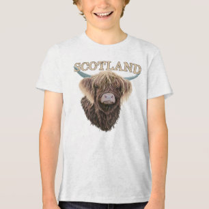 Scottish Highland Cow With Scotland Slogan Tri-Blend Shirt