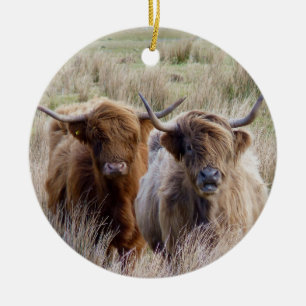 Scottish Highland Cows Ceramic Tree Decoration