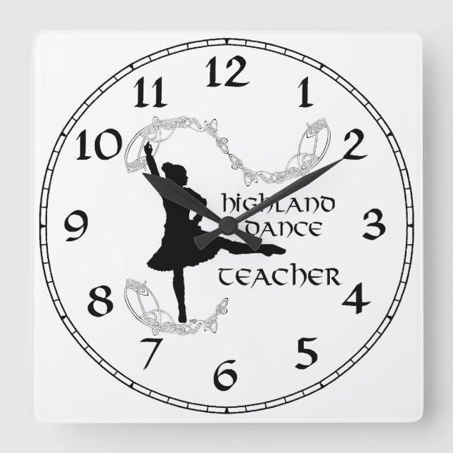Scottish Highland Dance Teacher Silhouette Square Wall Clock (Front)