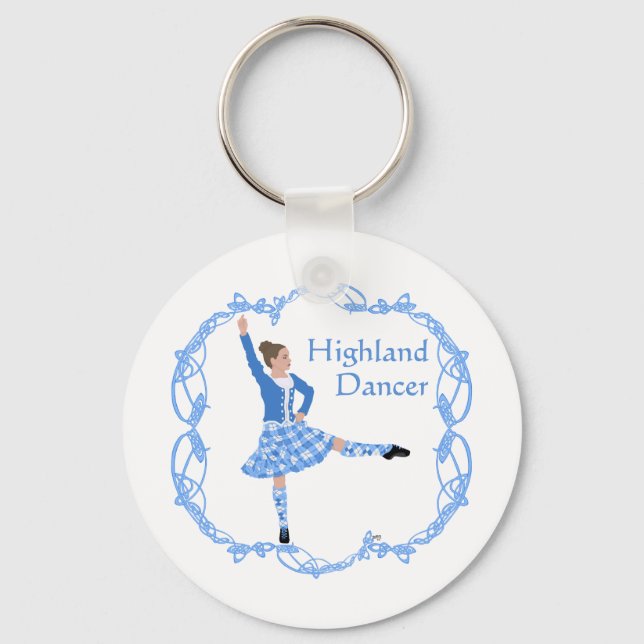 Scottish Highland Dancer Celtic Knotwork Blue Key Ring (Front)