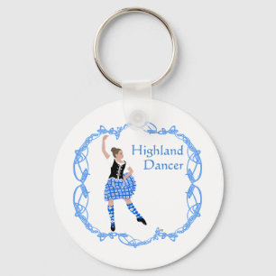 Scottish Highland Dancer Celtic Knotwork Blue Key Ring
