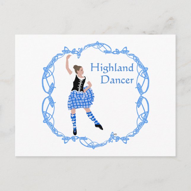 Scottish Highland Dancer Celtic Knotwork Blue Postcard (Front)