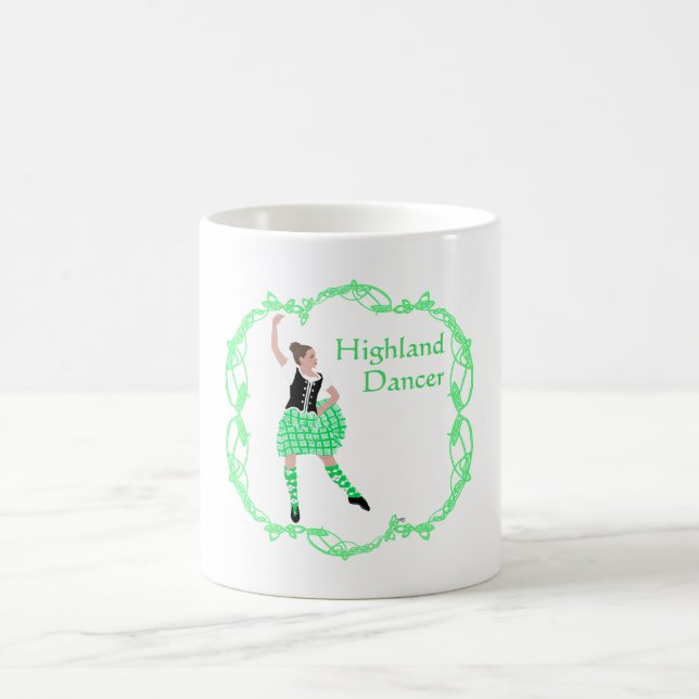 Scottish Highland Dancer Celtic Knotwork Green Coffee Mug (Center)