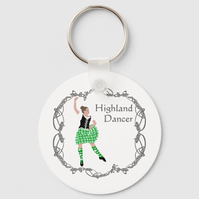 Scottish Highland Dancer Celtic Knotwork Green Key Ring (Front)