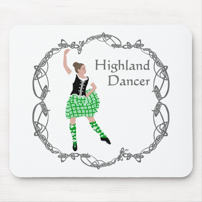 Scottish Highland Dancer Celtic Knotwork Green Mouse Mat (Front)