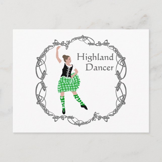 Scottish Highland Dancer Celtic Knotwork Green Postcard (Front)