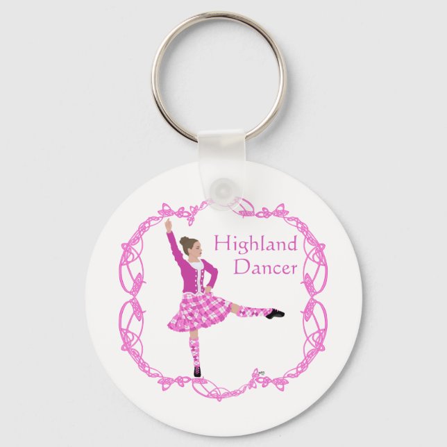Scottish Highland Dancer Celtic Knotwork Pink Key Ring (Front)