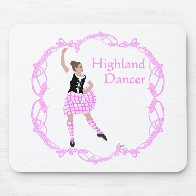 Scottish Highland Dancer Celtic Knotwork Pink Mouse Mat (Front)