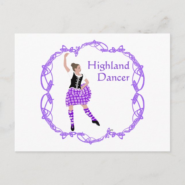 Scottish Highland Dancer Celtic Knotwork Purple Postcard (Front)