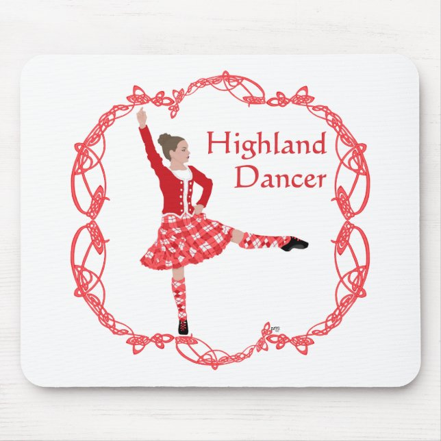 Scottish Highland Dancer Celtic Knotwork Red Mouse Mat (Front)