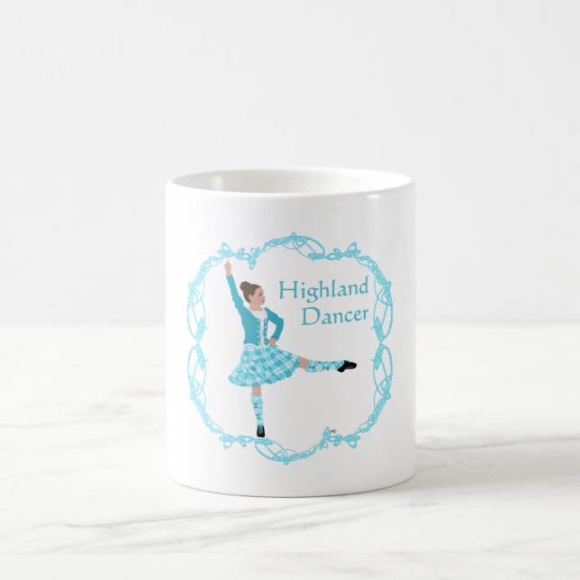 Scottish Highland Dancer Celtic Knotwork Turquoise Coffee Mug (Center)
