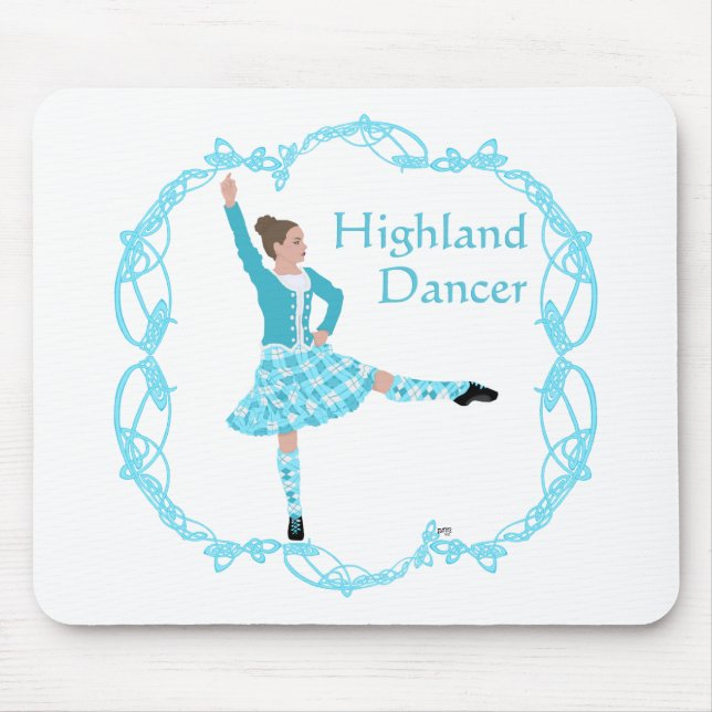 Scottish Highland Dancer Celtic Knotwork Turquoise Mouse Mat (Front)
