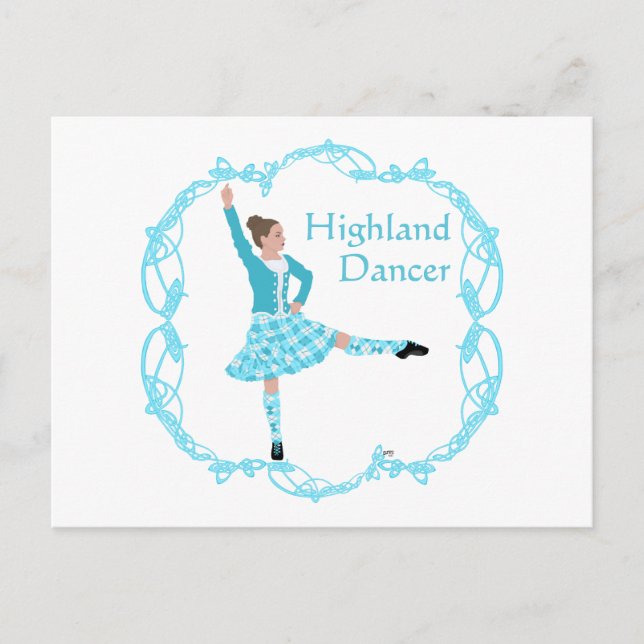 Scottish Highland Dancer Celtic Knotwork Turquoise Postcard (Front)