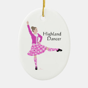 Scottish Highland Dancer Pink Ceramic Tree Decoration