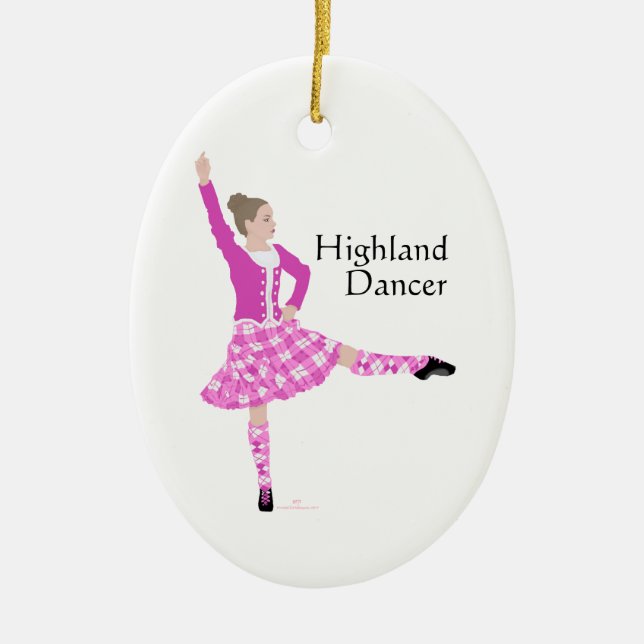 Scottish Highland Dancer Pink Ceramic Tree Decoration (Front)