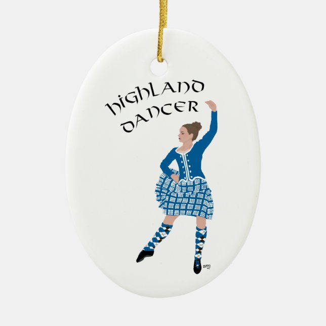 Scottish Highland Dancer - Teal Ceramic Tree Decoration (Front)