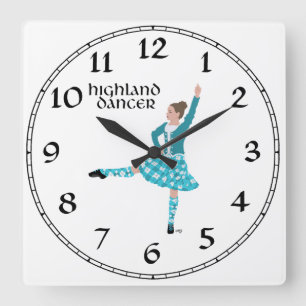 Scottish Highland Dancer - Turquoise Square Wall Clock