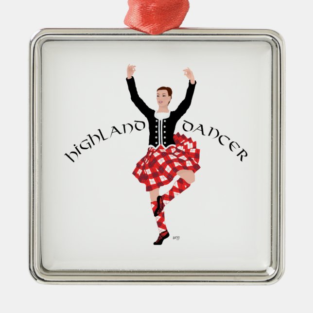 Scottish Highland Fling - Red Plaid Metal Tree Decoration (Front)