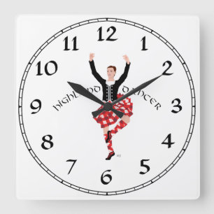 Scottish Highland Fling - Red Plaid Square Wall Clock